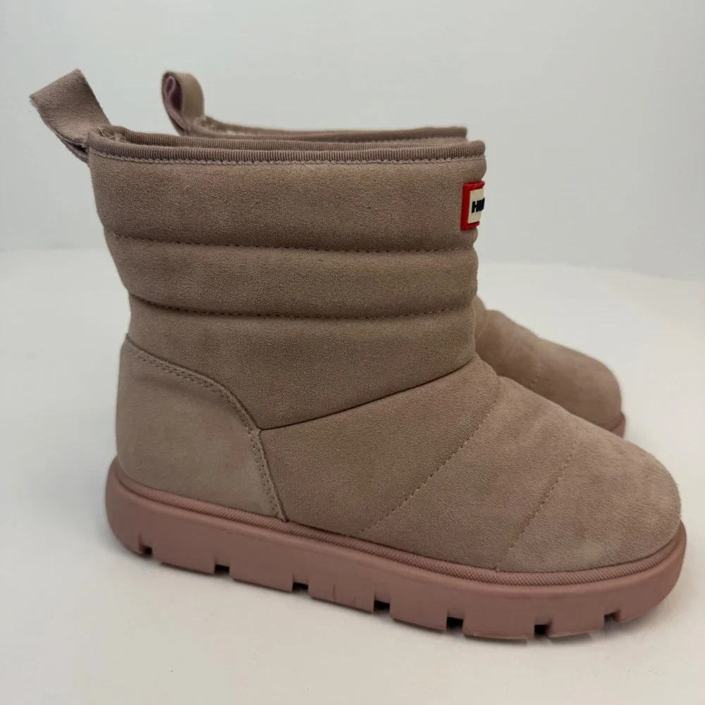 Hunter Kids Wanderer Insulated Suede Snow Boots Pink Faux Fur HJCUDDLE3 Size 2